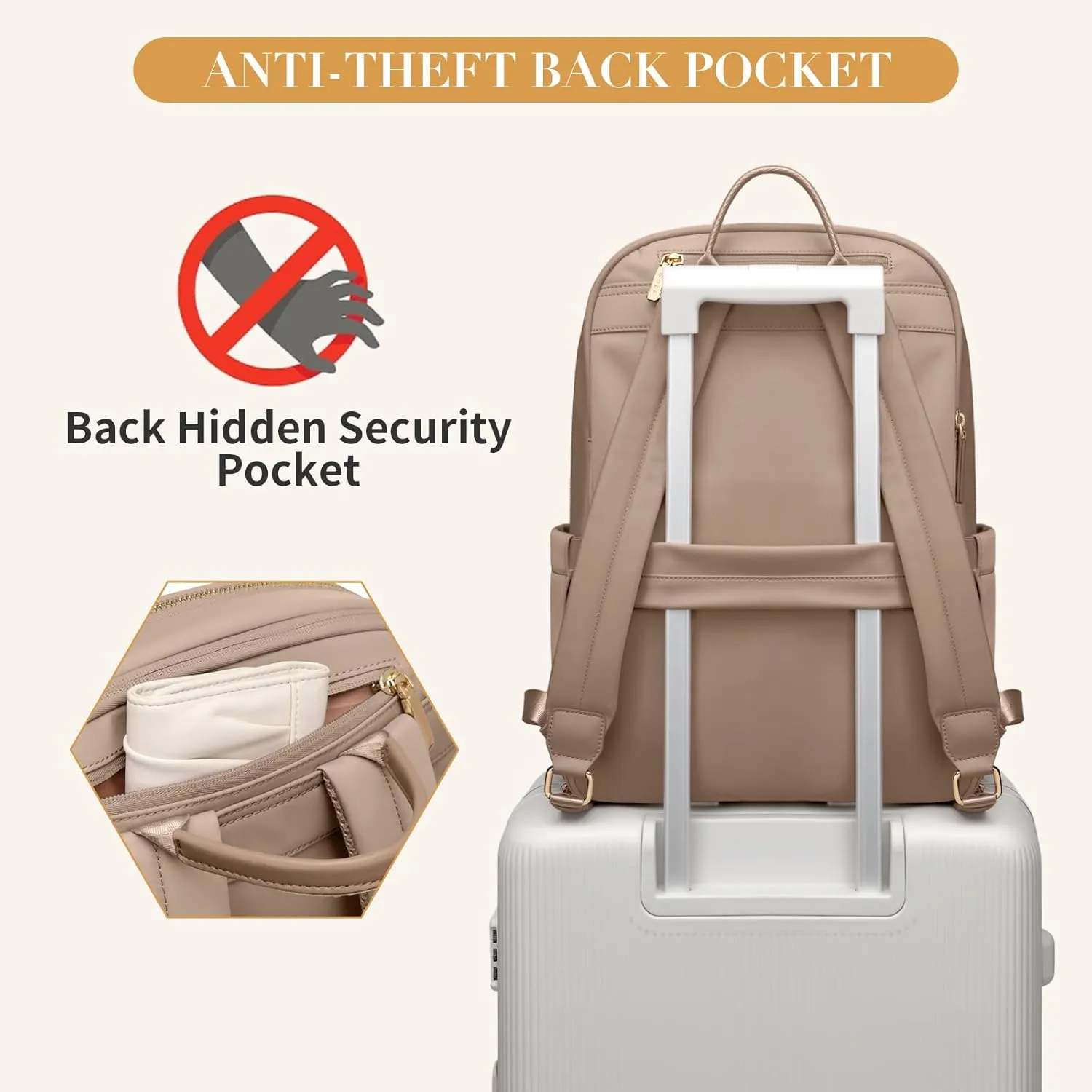 GOLF SUPAGS Women Laptop Backpack Casual Daypack for Work Travel College Backpack Purse Fits 14 Inch Notebook (Champagne)