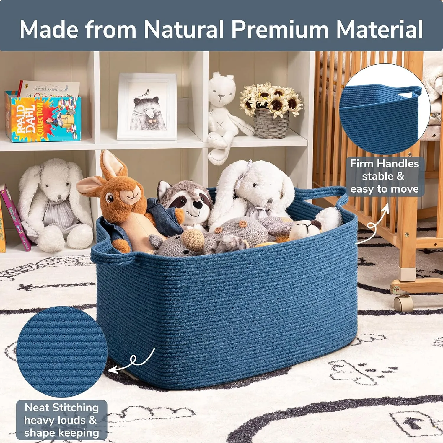 Goodpick Large Blanket Basket, Storage Baskets for Organizing, Rectangle Woven Basket for Clothes, Towels, Toy Baskets Storage Kids, 21.6" x 14.9" x 11.8"