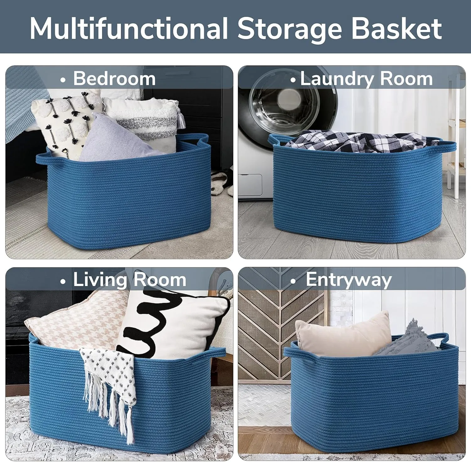 Goodpick Large Blanket Basket, Storage Baskets for Organizing, Rectangle Woven Basket for Clothes, Towels, Toy Baskets Storage Kids, 21.6" x 14.9" x 11.8"