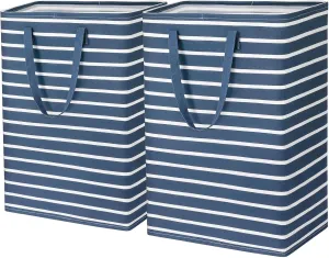 Goodpick Laundry Basket Tall Baby Foldable Laundry Hamper Kids Cute Large Storage Baskets for Organizing Toys Clothes Sheets Basket Organizer Bathroom, 75L Set of 2, Navy Blue