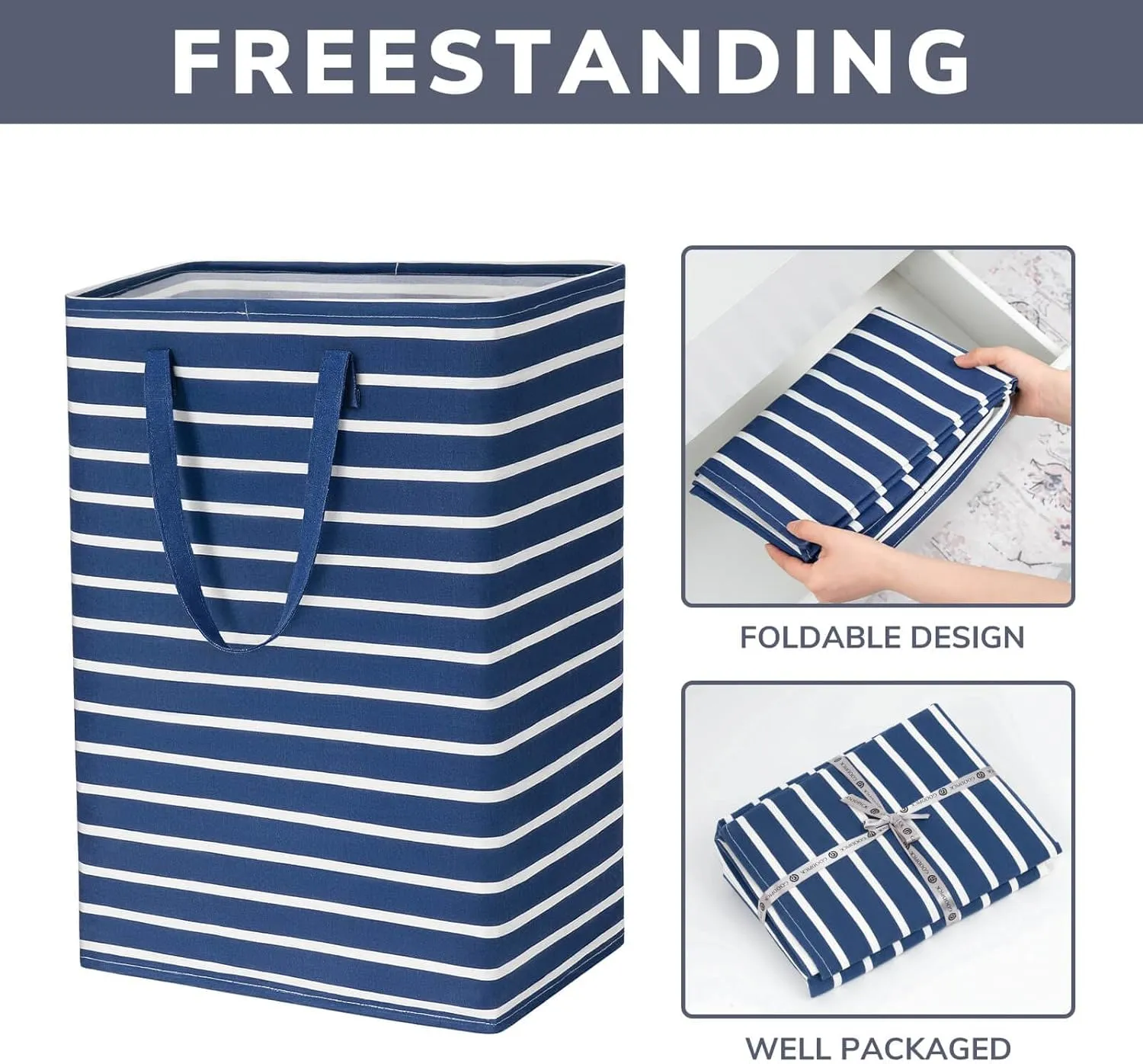 Goodpick Laundry Basket Tall Baby Foldable Laundry Hamper Kids Cute Large Storage Baskets for Organizing Toys Clothes Sheets Basket Organizer Bathroom, 75L Set of 2, Navy Blue