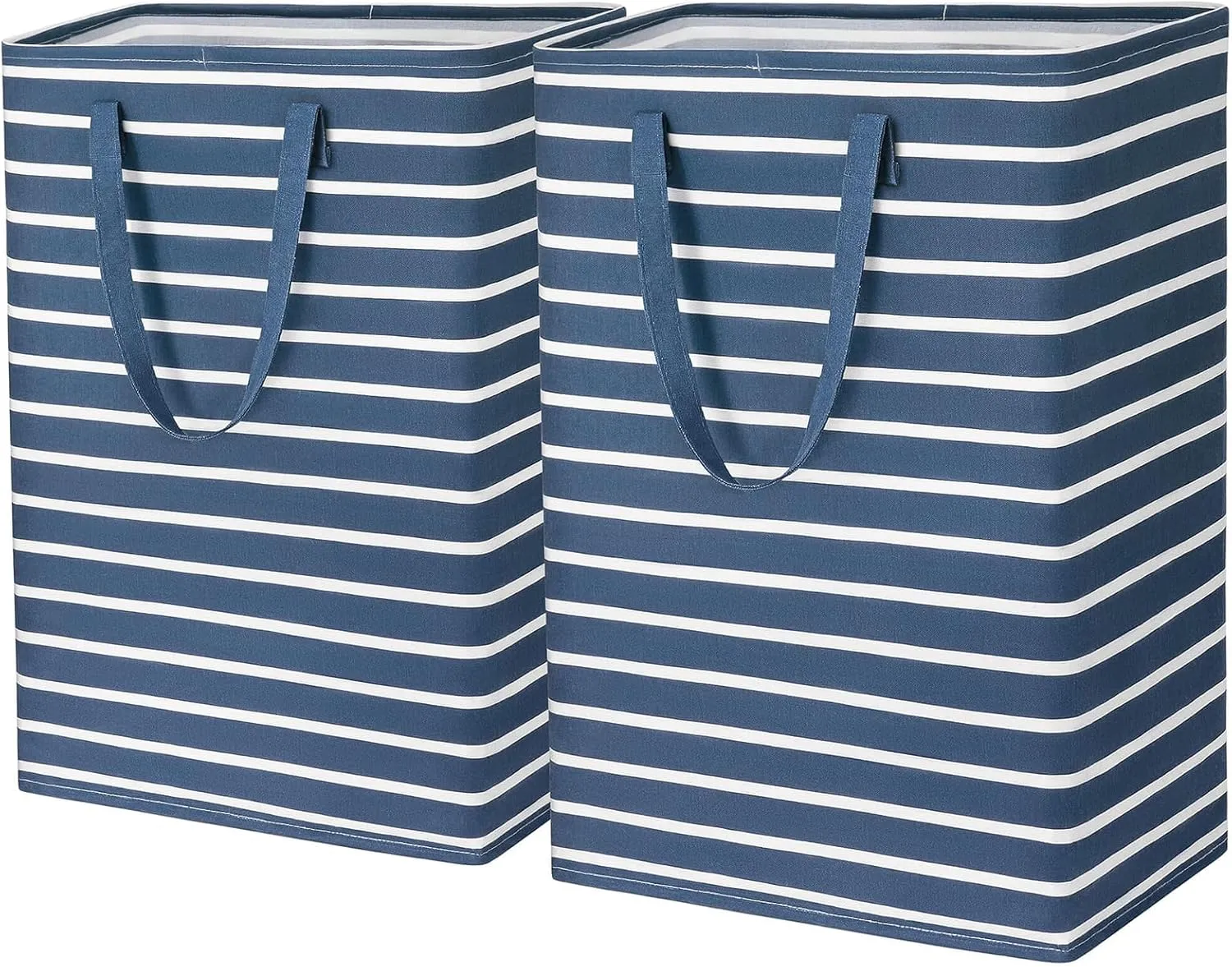 Goodpick Laundry Basket Tall Baby Foldable Laundry Hamper Kids Cute Large Storage Baskets for Organizing Toys Clothes Sheets Basket Organizer Bathroom, 75L Set of 2, Navy Blue