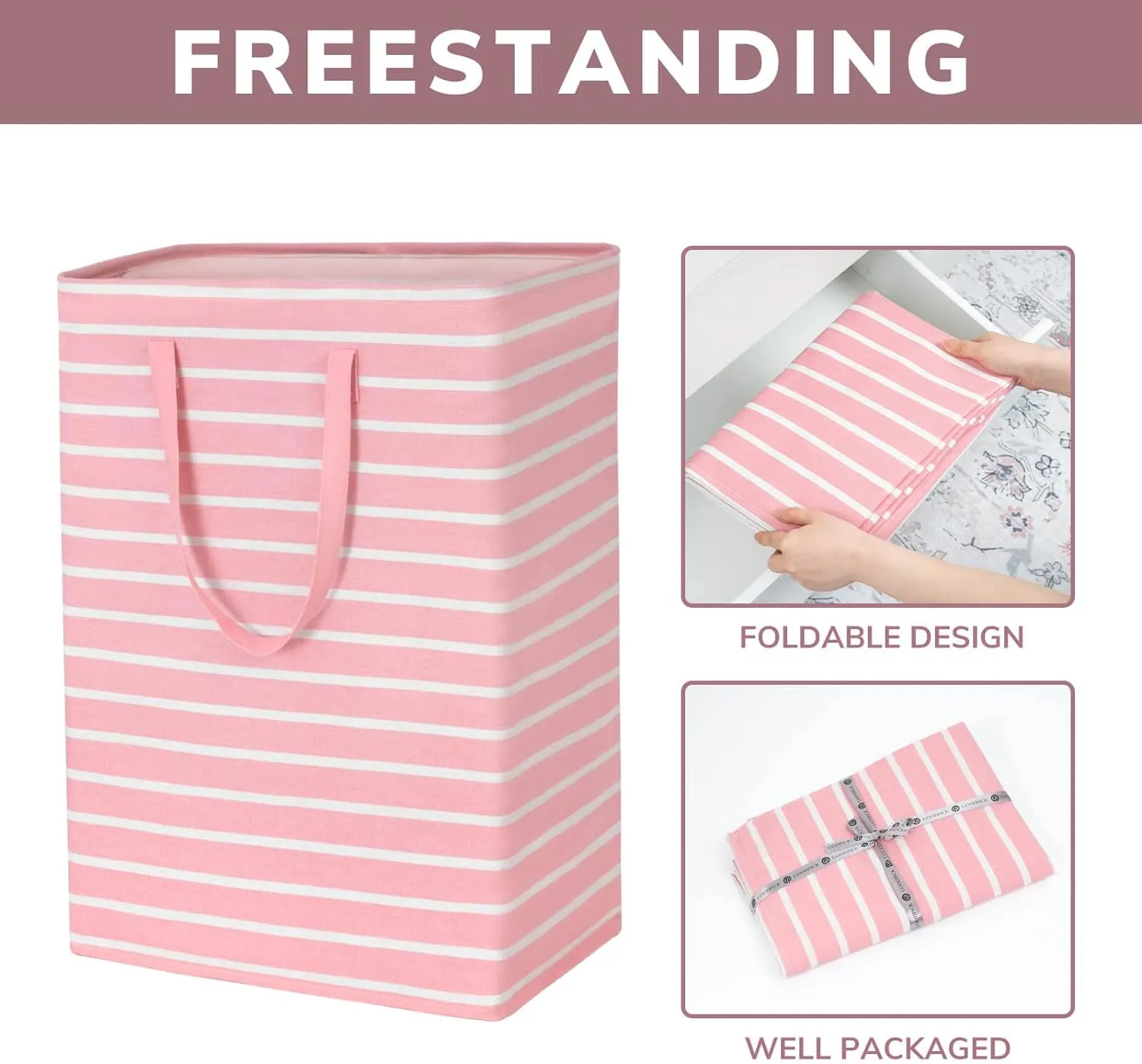 Goodpick Pink Laundry Basket Kids Baby Laundry Hamper Towels Dirty Clothes Baskets for Organizing Large Collapsible Laundry Baskets Baby Girls Toy Storage Bathroom, Dorm, 75L Set of 2, Pink