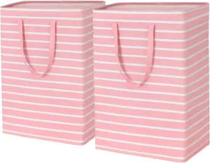 Goodpick Pink Laundry Basket Kids Baby Laundry Hamper Towels Dirty Clothes Baskets for Organizing Large Collapsible Laundry Baskets Baby Girls Toy Storage Bathroom, Dorm, 75L Set of 2, Pink