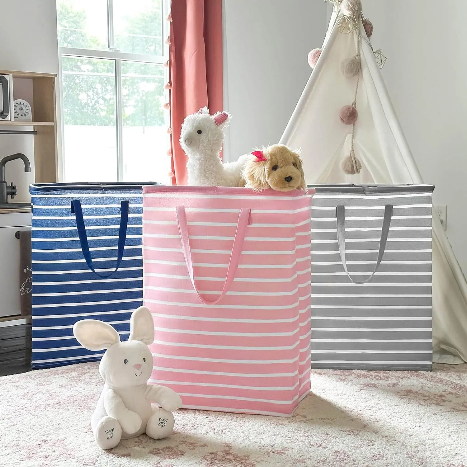 Goodpick Pink Laundry Basket Kids Baby Laundry Hamper Towels Dirty Clothes Baskets for Organizing Large Collapsible Laundry Baskets Baby Girls Toy Storage Bathroom, Dorm, 75L Set of 2, Pink
