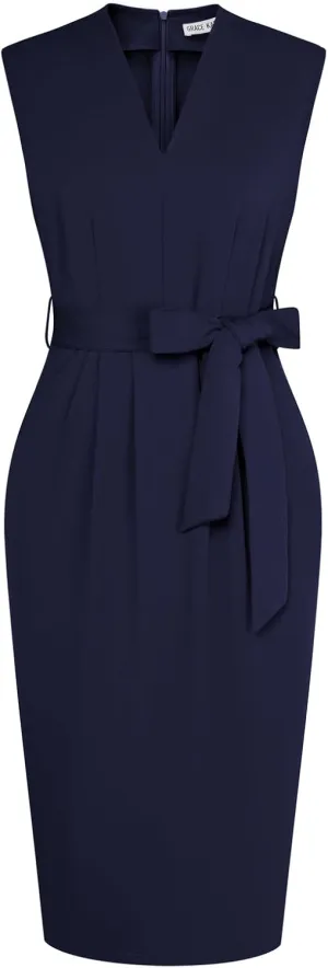 GRACE KARIN Women's Business Dresses Sleeveless V Neck Bodycon Sheath Dress Zipper Up Office Work Dress with Pockets