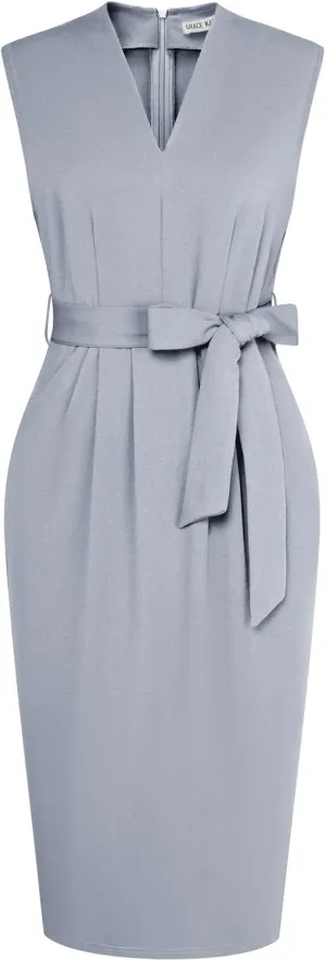 GRACE KARIN Women's Business Dresses Sleeveless V Neck Bodycon Sheath Dress Zipper Up Office Work Dress with Pockets