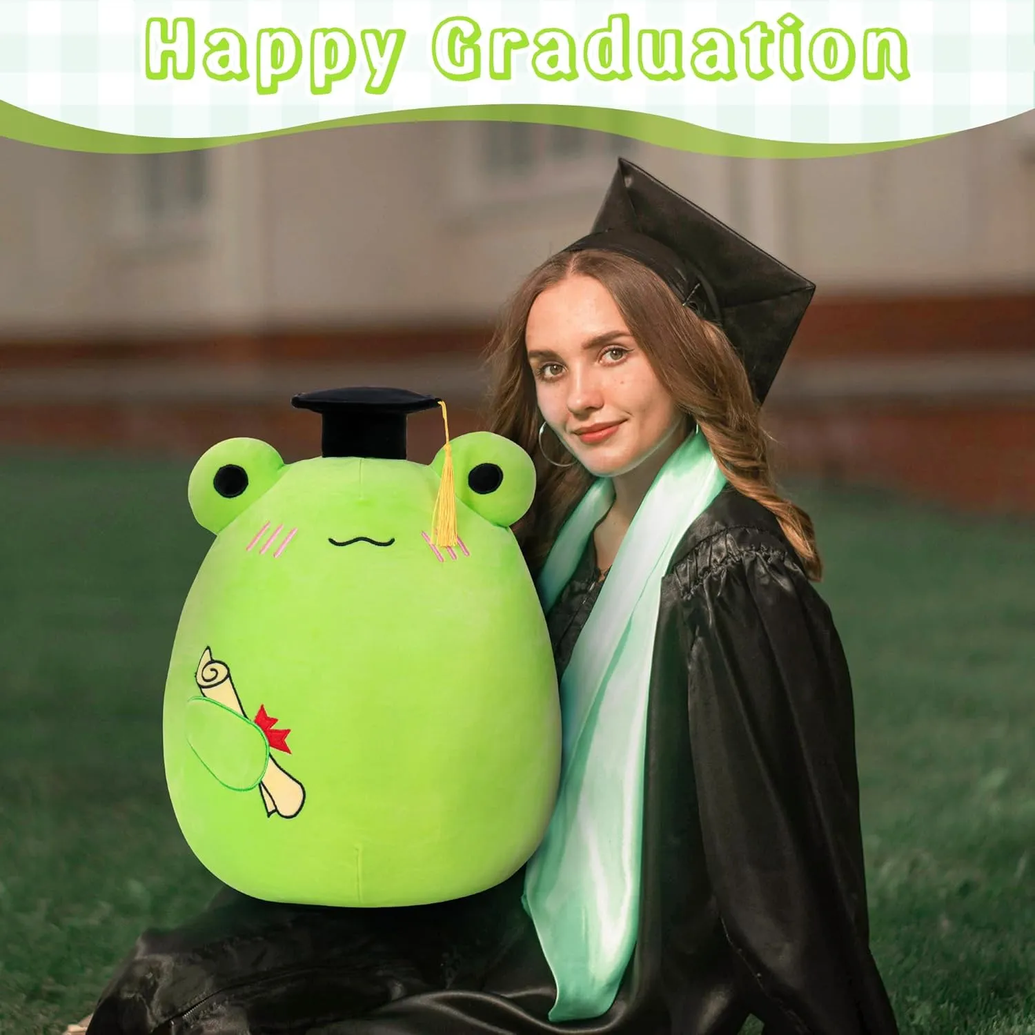 Graduation Gifts, Middle School 2025 Frog Stuffed Animals Plush with Mini Graduation Cap, Cute Doll Pillow Toys for High/Elementary School Students
