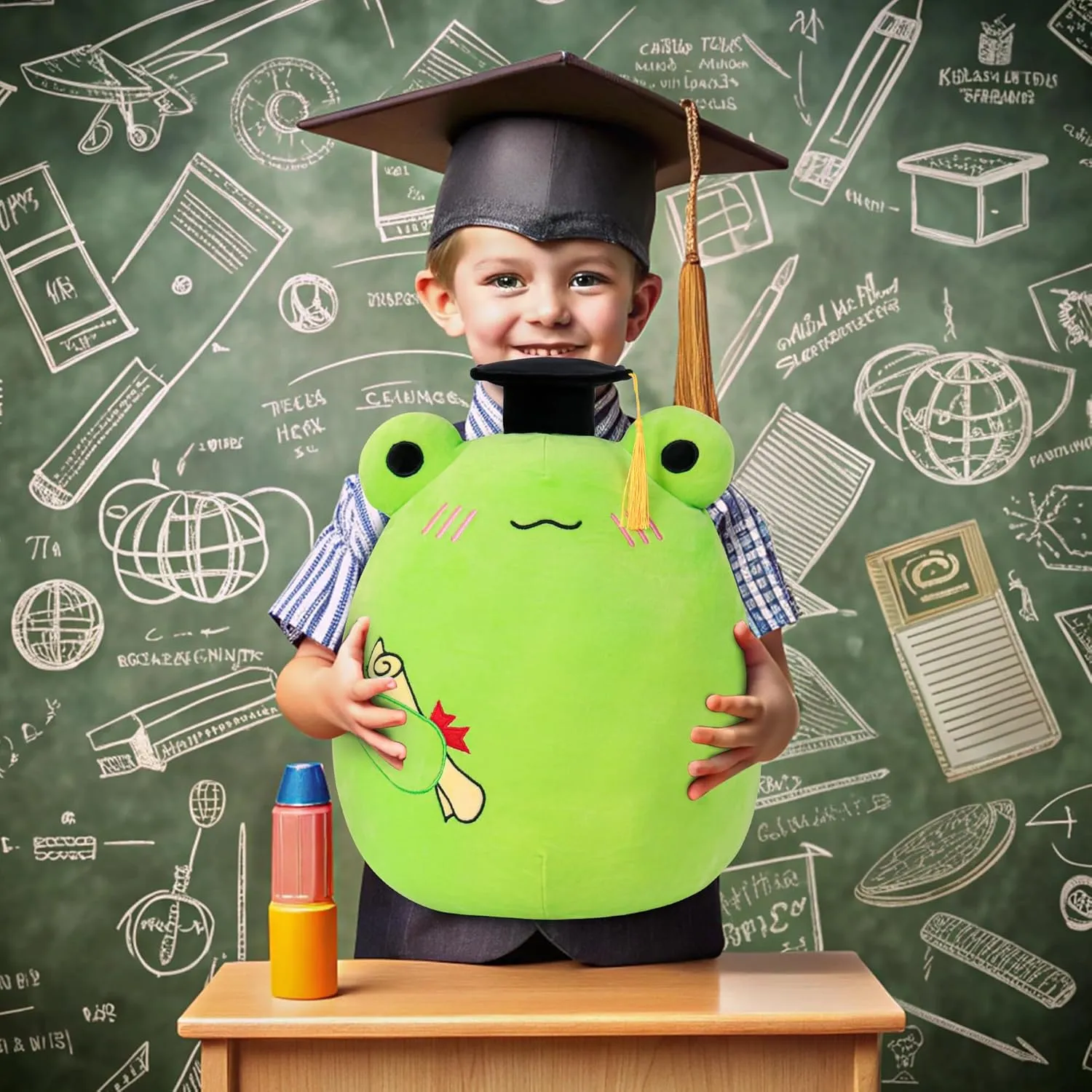 Graduation Gifts, Middle School 2025 Frog Stuffed Animals Plush with Mini Graduation Cap, Cute Doll Pillow Toys for High/Elementary School Students