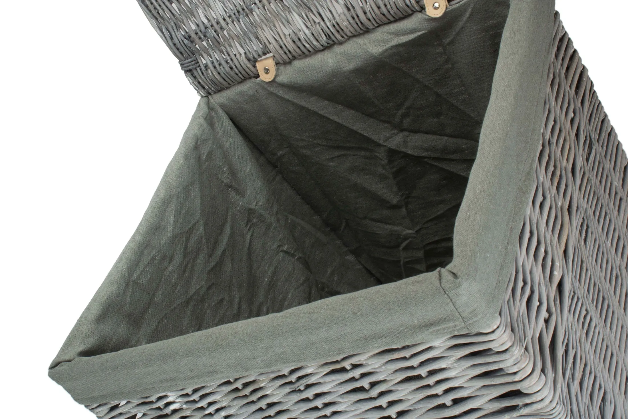Grey Wash Willow Square Laundry Basket with Grey Sage Lining - Large