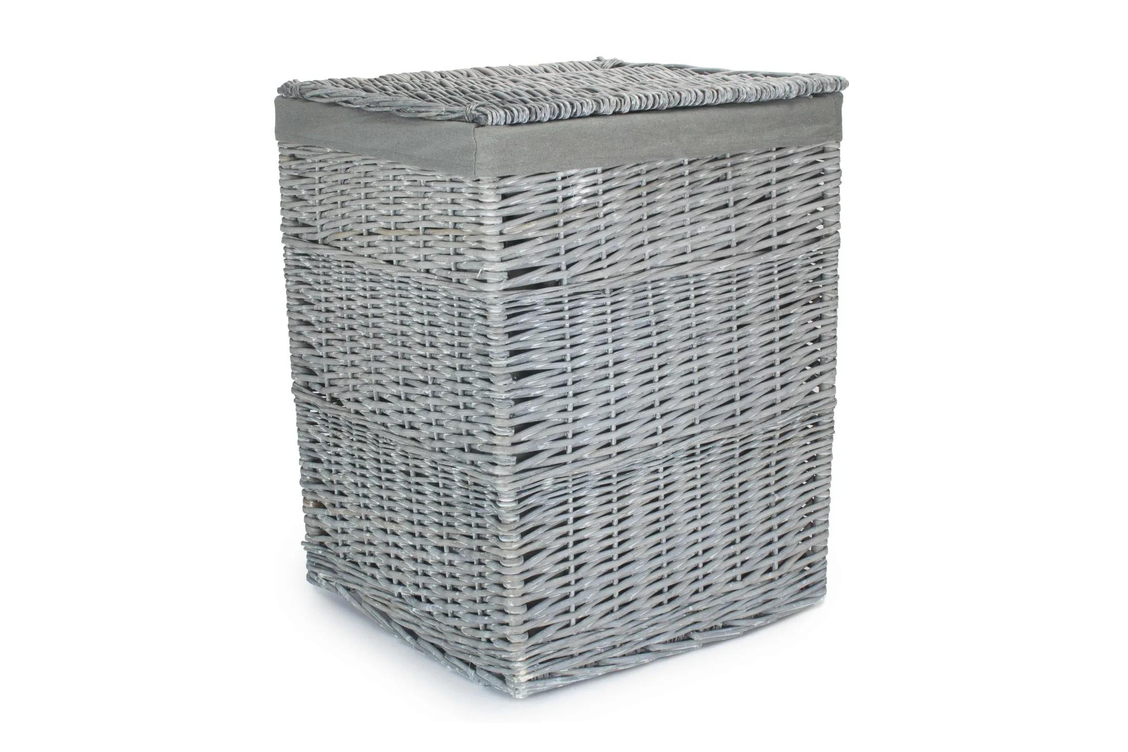 Grey Wash Willow Square Laundry Basket with Grey Sage Lining - Large