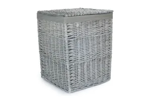 Grey Wash Willow Square Laundry Basket with Grey Sage Lining - Large