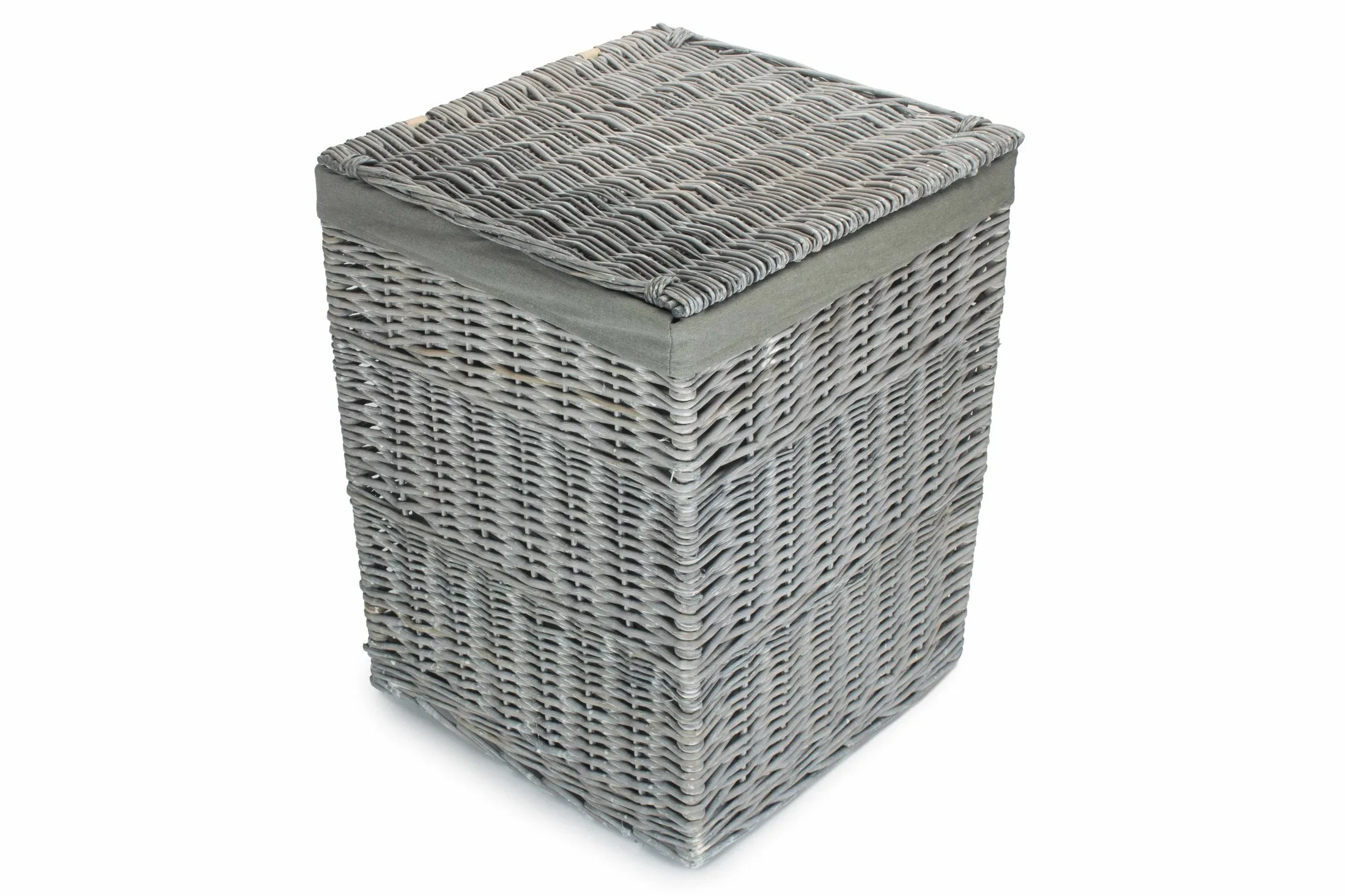 Grey Wash Willow Square Laundry Basket with Grey Sage Lining - Large