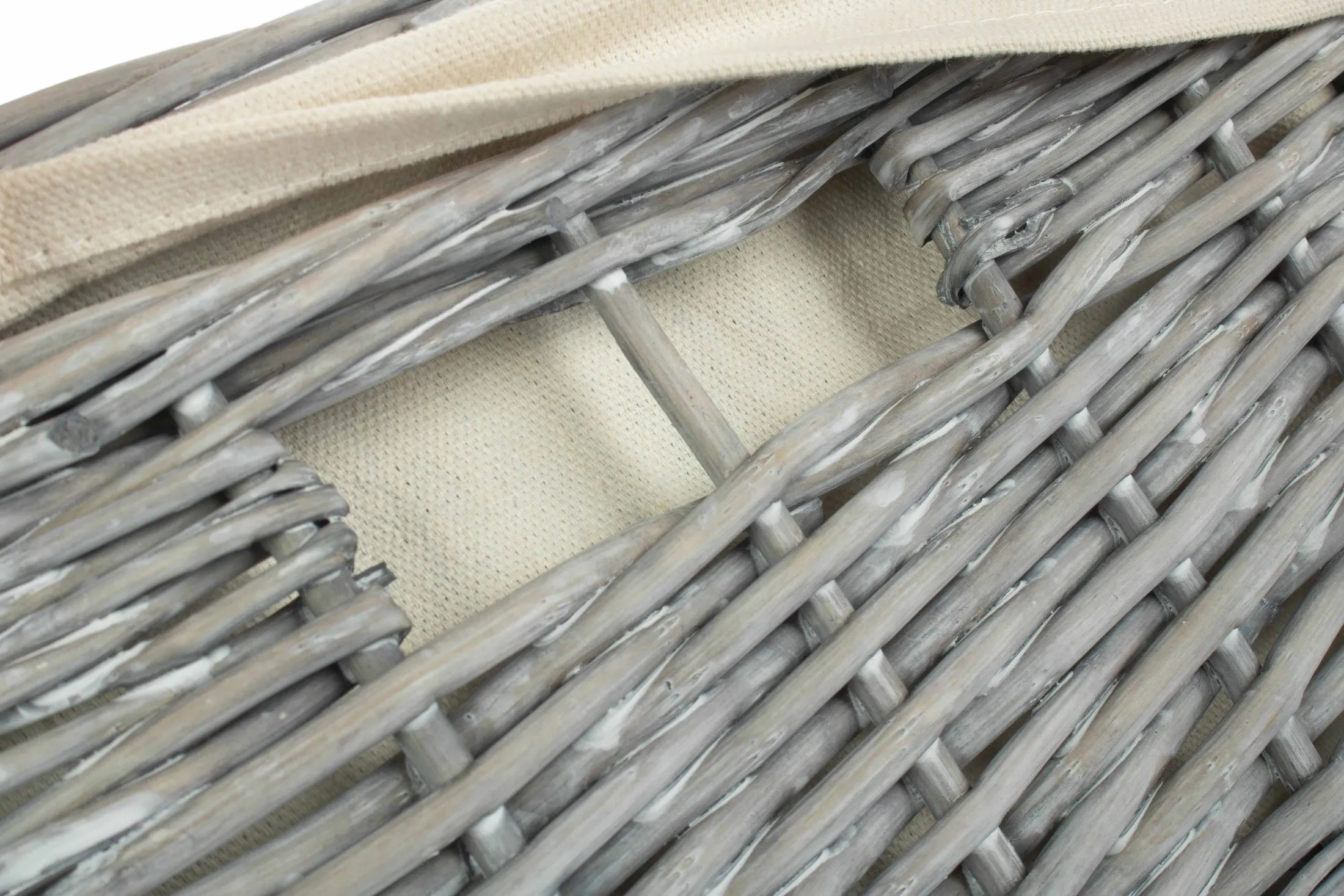 Grey Wash Willow Square Laundry Basket with White Lining Set of 2
