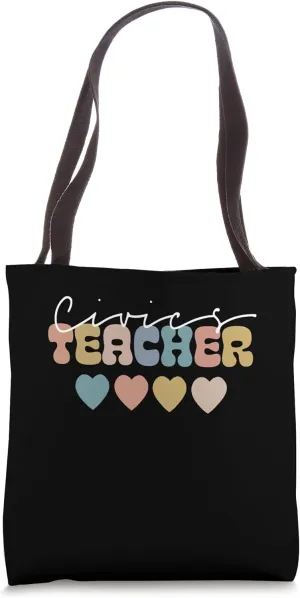Groovy Hearts Civics Teacher, Retro Back To School Squad Tote Bag