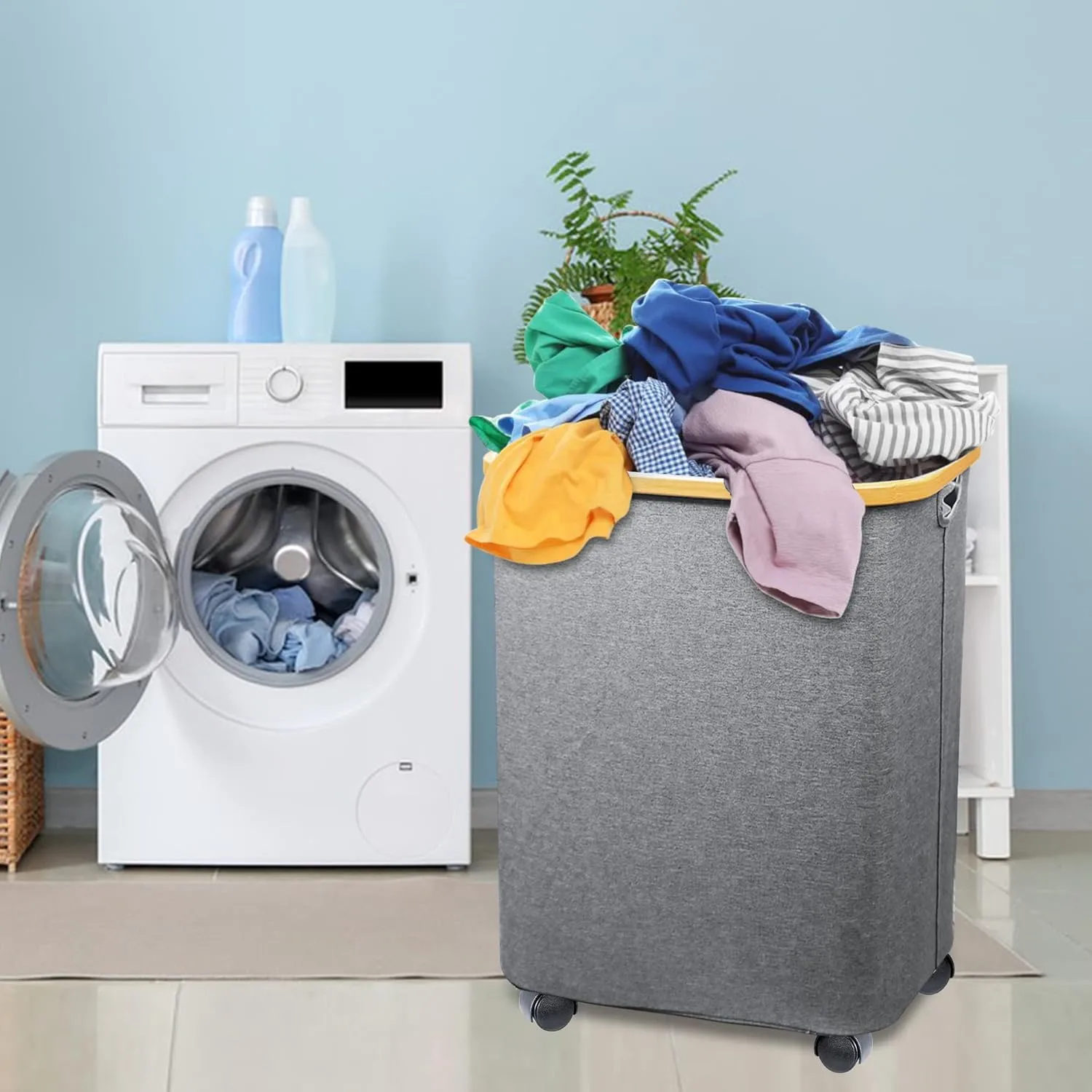 Guofa Laundry Basket with Wheels, Laundry Hamper with Lid 73L, Portable Clothes Hamper with Bag Removable - Rolling Laundry Basket for Home Storage, Apartments