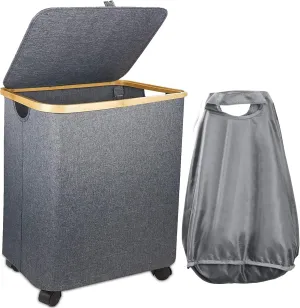Guofa Laundry Basket with Wheels, Laundry Hamper with Lid 73L, Portable Clothes Hamper with Bag Removable - Rolling Laundry Basket for Home Storage, Apartments