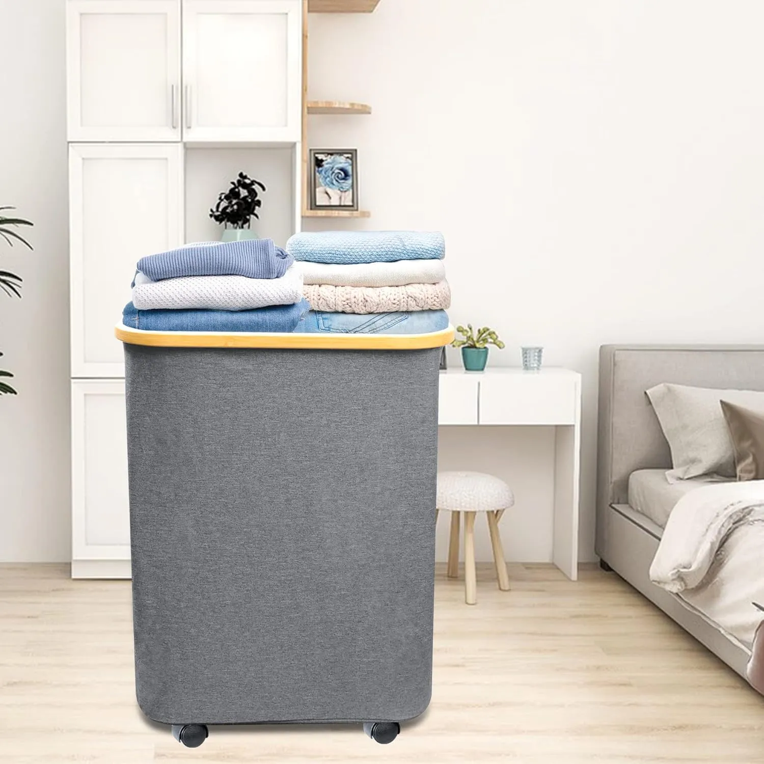 Guofa Laundry Basket with Wheels, Laundry Hamper with Lid 73L, Portable Clothes Hamper with Bag Removable - Rolling Laundry Basket for Home Storage, Apartments