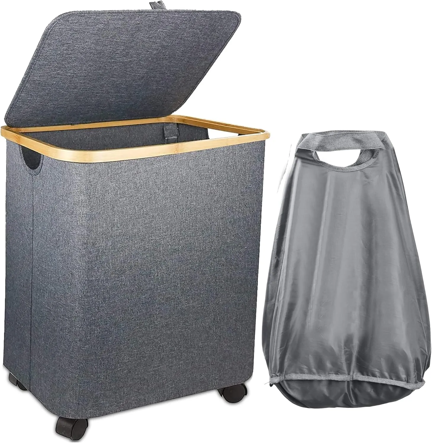 Guofa Laundry Basket with Wheels, Laundry Hamper with Lid 73L, Portable Clothes Hamper with Bag Removable - Rolling Laundry Basket for Home Storage, Apartments