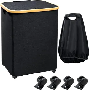 Guofa Laundry Basket with Wheels Lid - 73L Rolling Laundry Hamper with Removable Laundry Bag, Large Collapsible Clothes Hampers Organizer or Bedroom, Laundry Room, Toys Storage Baskets