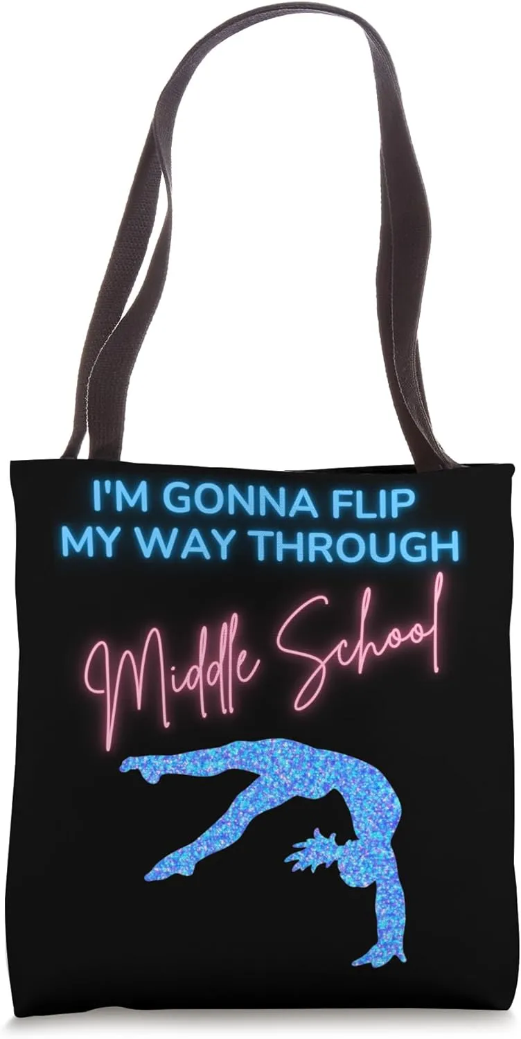 Gymnastics Middle School Pink Blue Flip Tumble Tote Bag