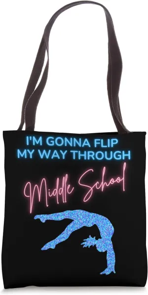 Gymnastics Middle School Pink Blue Flip Tumble Tote Bag