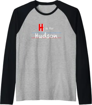 H Is For Hudson, boys custom personalized name kids school Raglan Baseball Tee