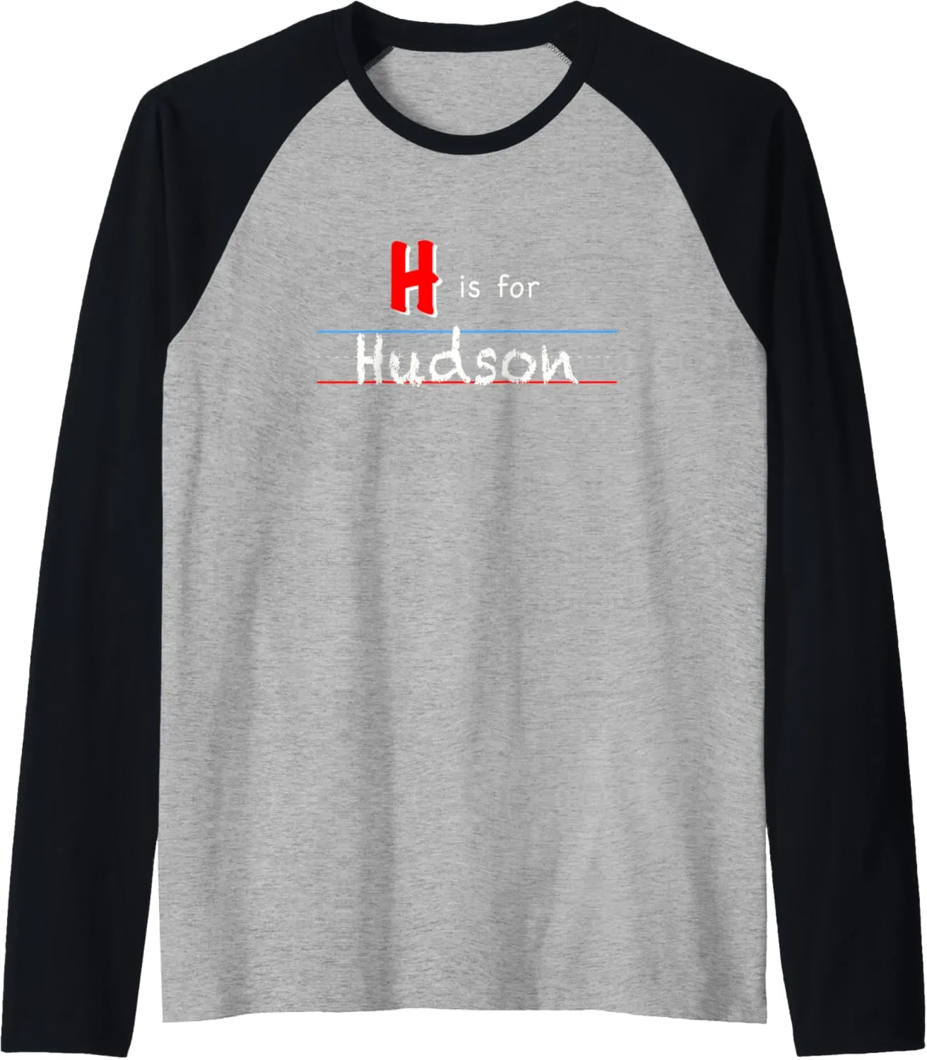 H Is For Hudson, boys custom personalized name kids school Raglan Baseball Tee