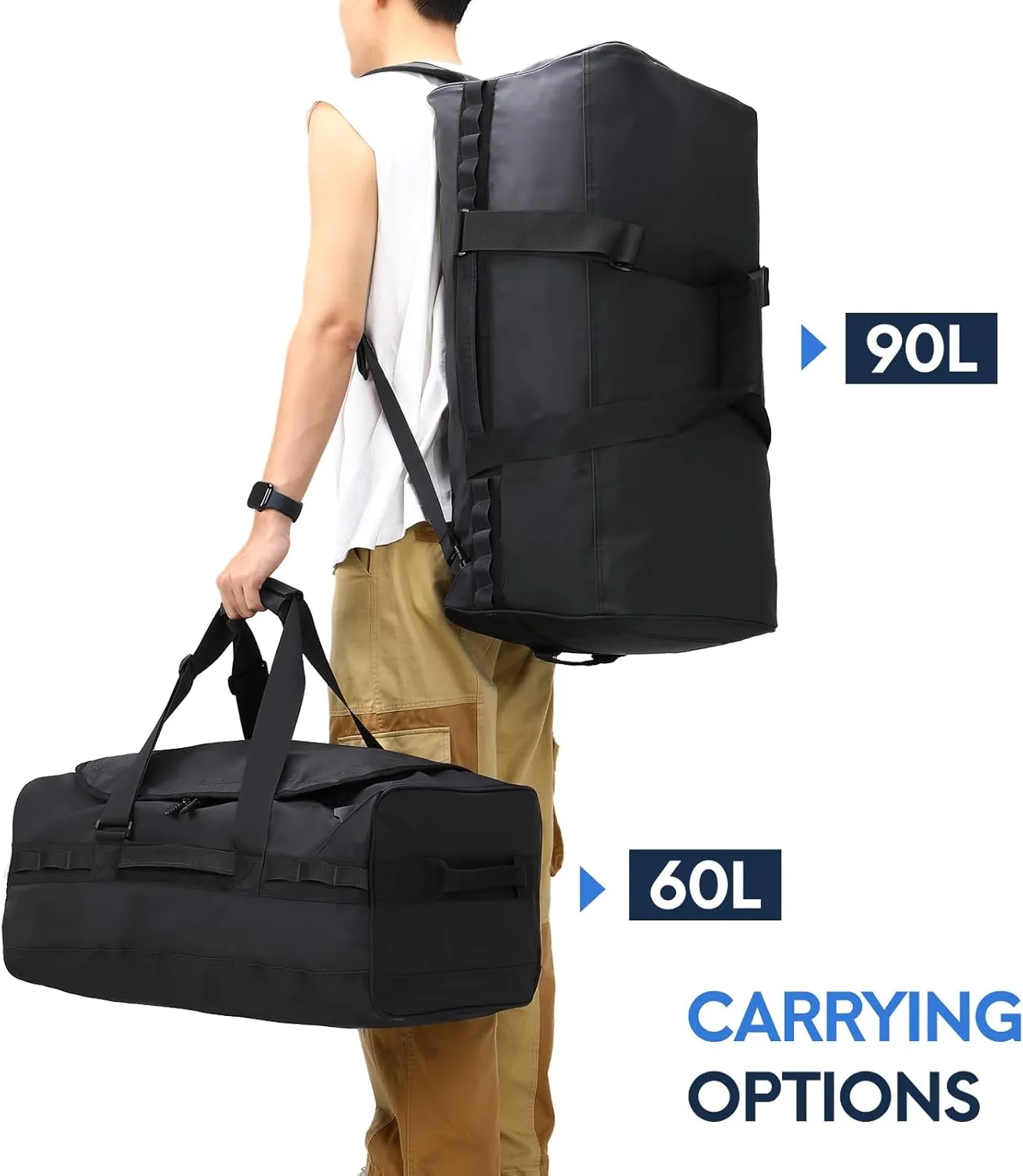 Haimont Gym Duffel Backpack Bag for Men Large Sports Duffle Bags with Backpack Straps for Hiking Travel Weekender Workout, Water Resistant, Black, 90L