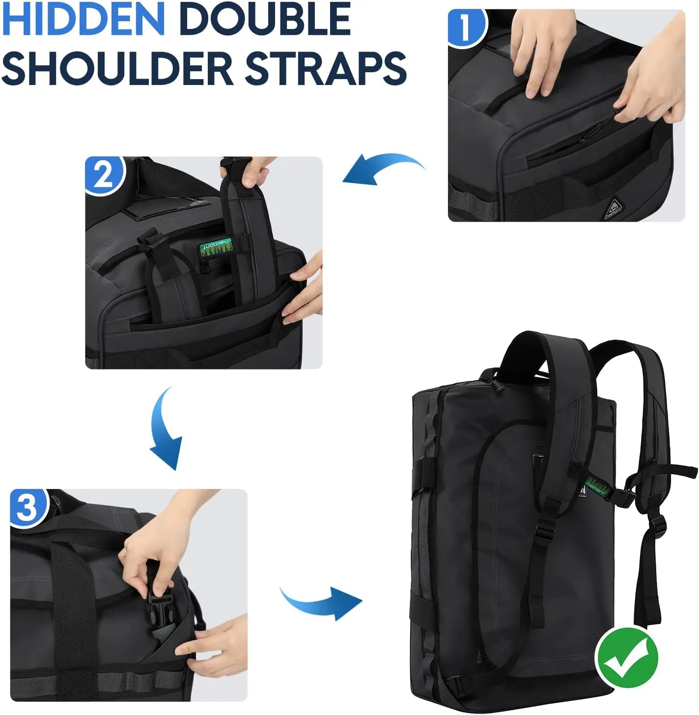 Haimont Gym Duffel Backpack Bag for Men Large Sports Duffle Bags with Backpack Straps for Hiking Travel Weekender Workout, Water Resistant, Black, 90L