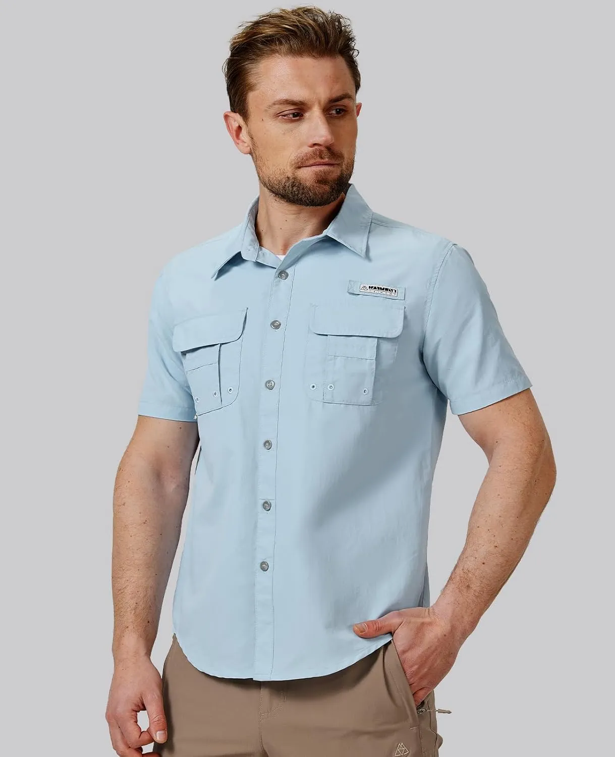 Haimont Men's Fishing Shirts Sun Protection Button Down Hiking Travel Camping Shirt Short Sleeve UV UPF50  Top