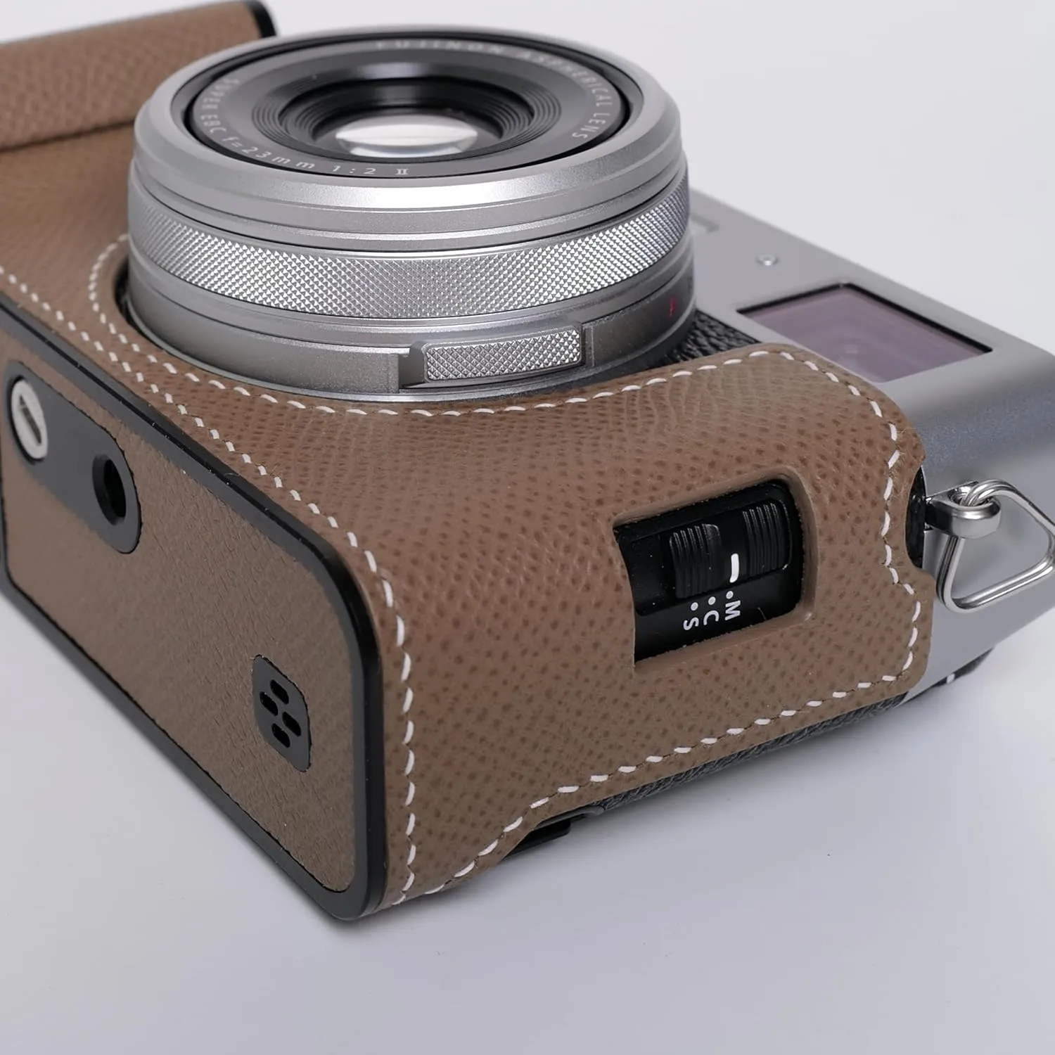 Handmade Genuine Leather Camera Half Case for Fujifilm X100VI/Fujifilm X100VI Case - Top Layer Cowhide Body hand sewn saddle stitch Metal Base Plate Hand Shank (Etoupe Gray)