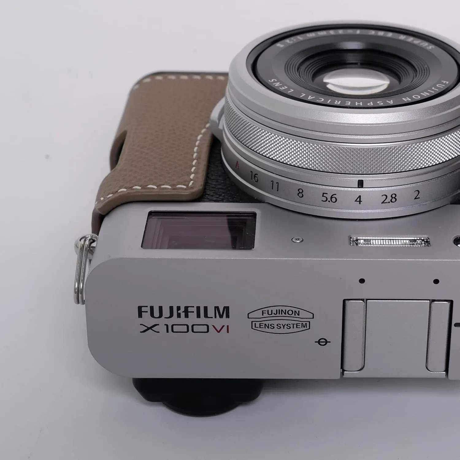 Handmade Genuine Leather Camera Half Case for Fujifilm X100VI/Fujifilm X100VI Case - Top Layer Cowhide Body hand sewn saddle stitch Metal Base Plate Hand Shank (Etoupe Gray)