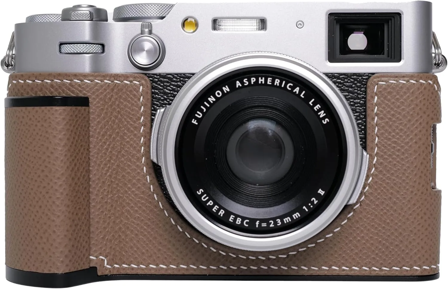 Handmade Genuine Leather Camera Half Case for Fujifilm X100VI/Fujifilm X100VI Case - Top Layer Cowhide Body hand sewn saddle stitch Metal Base Plate Hand Shank (Etoupe Gray)
