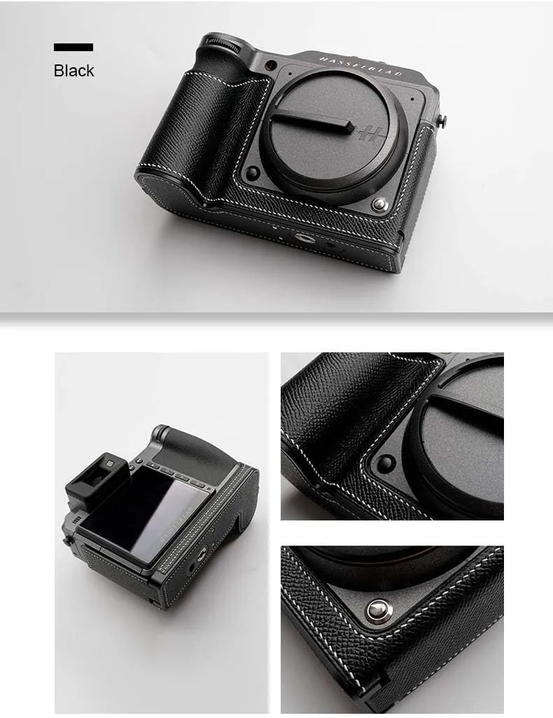 Handmade Genuine Leather Camera Half Case for Hasselblad X2D 100C - Top Layer Cowhide Body   Metal Base Plate   Hand Shank 3-in-1 Design (Black)