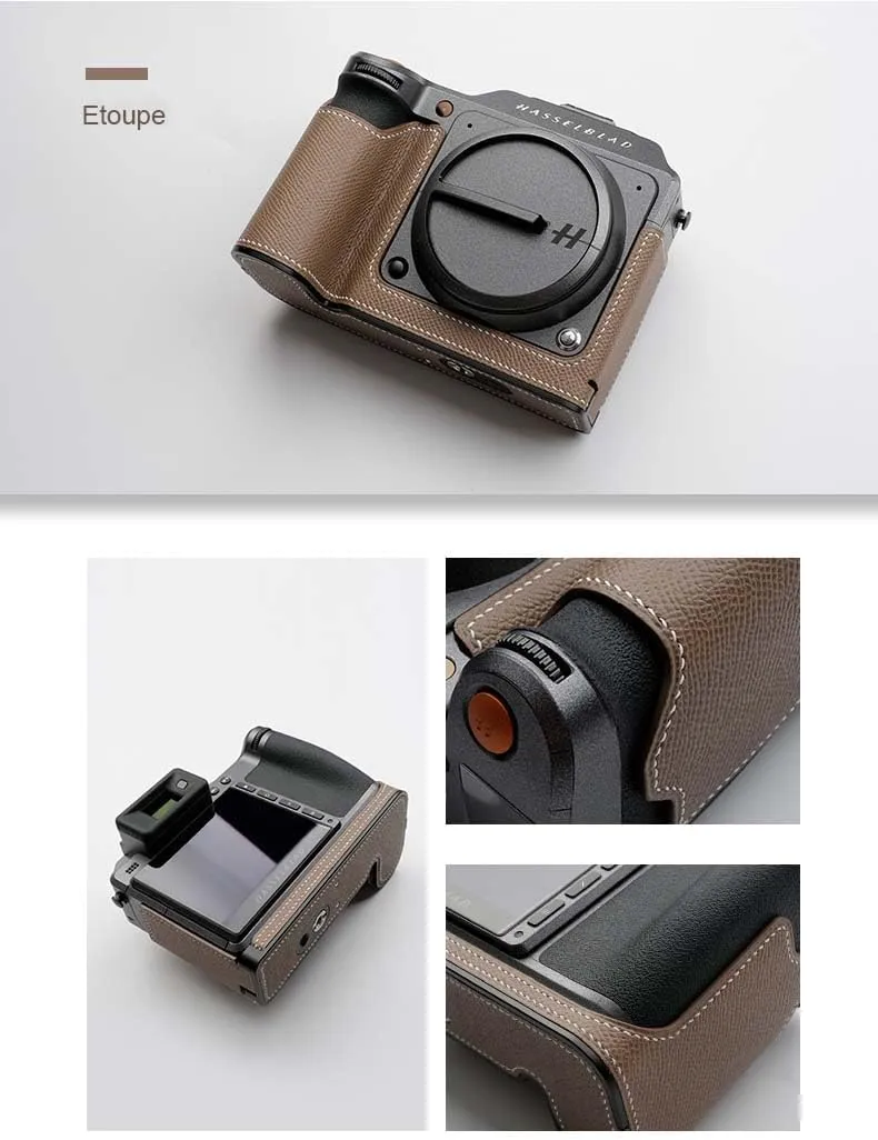 Handmade Genuine Leather Camera Half Case for Hasselblad X2D - Top Layer Cowhide Body   Metal Base Plate   Hand Shank 3-in-1 Design (Etoupe)
