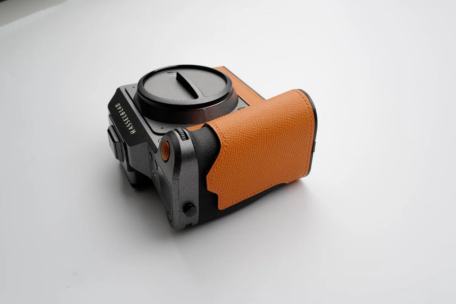 Handmade Genuine Leather Camera Half Case for Hasselblad X2D - Top Layer Cowhide Body   Metal Base Plate   Hand Shank 3-in-1 Design (Orange)