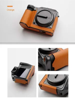 Handmade Genuine Leather Camera Half Case for Hasselblad X2D - Top Layer Cowhide Body   Metal Base Plate   Hand Shank 3-in-1 Design (Orange)