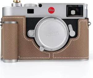 Handmade Genuine Leather Camera Half Case for Leica M11/Leica M11 Camera Case/Leica M11 Case - Top Layer Cowhide Body   Metal Base Plate - Hand Shank Design (Etoupe Gray)