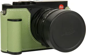 Handmade Genuine Leather Camera Half Case for Leica Q3/Leica Q3 Camera Case/Leica Q3 Case - Top Layer Cowhide Body   Metal Base Plate - Hand Shank Design (Vert Criquet)