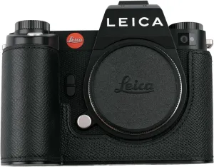 Handmade Genuine Leather Camera Half Case for Leica SL3/Leica SL3s Case - Top Layer Cowhide Body   Metal Base Plate - Hand Shank Design (Black$Black Line)