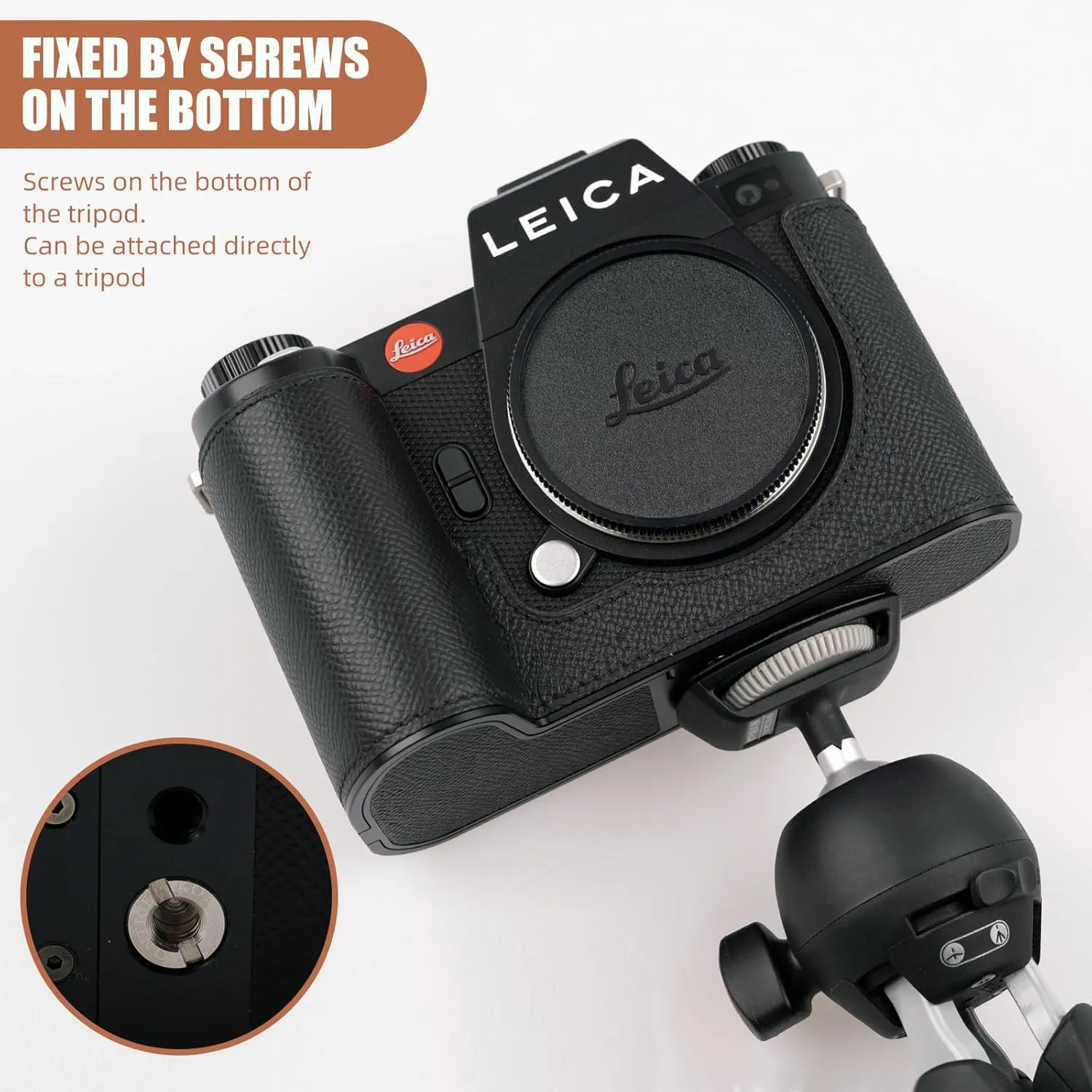 Handmade Genuine Leather Camera Half Case for Leica SL3/Leica SL3s Case - Top Layer Cowhide Body   Metal Base Plate - Hand Shank Design (Black$Black Line)