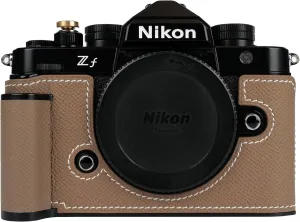 Handmade Genuine Leather Camera Half Case for Nikon ZF/Nikon ZF Case - Top Layer Cowhide Body   Metal Base Plate   Hand Shank Design (Etoupe Gray)