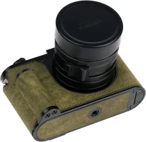 Handmade Genuine Leather Camera Half Case for Q3/For Q3 Camera Case/For Q3 Case - Top Layer Cowhide Body   Metal Base Plate   Hand Shank Design (Dark Green)