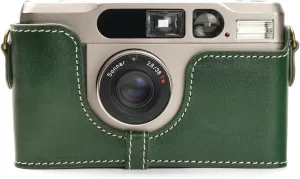 Handmade Genuine Real Leather Half Camera Case Bag Cover for Contax T2 Green Color