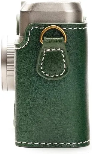 Handmade Genuine Real Leather Half Camera Case Bag Cover for Contax T2 Green Color