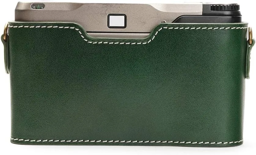 Handmade Genuine Real Leather Half Camera Case Bag Cover for Contax T2 Green Color