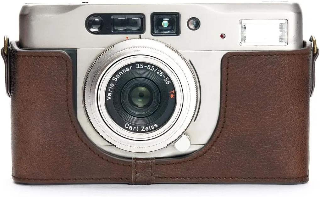 Handmade Genuine Real Leather Half Camera Case Bag Cover for Contax TVS Coffee Color