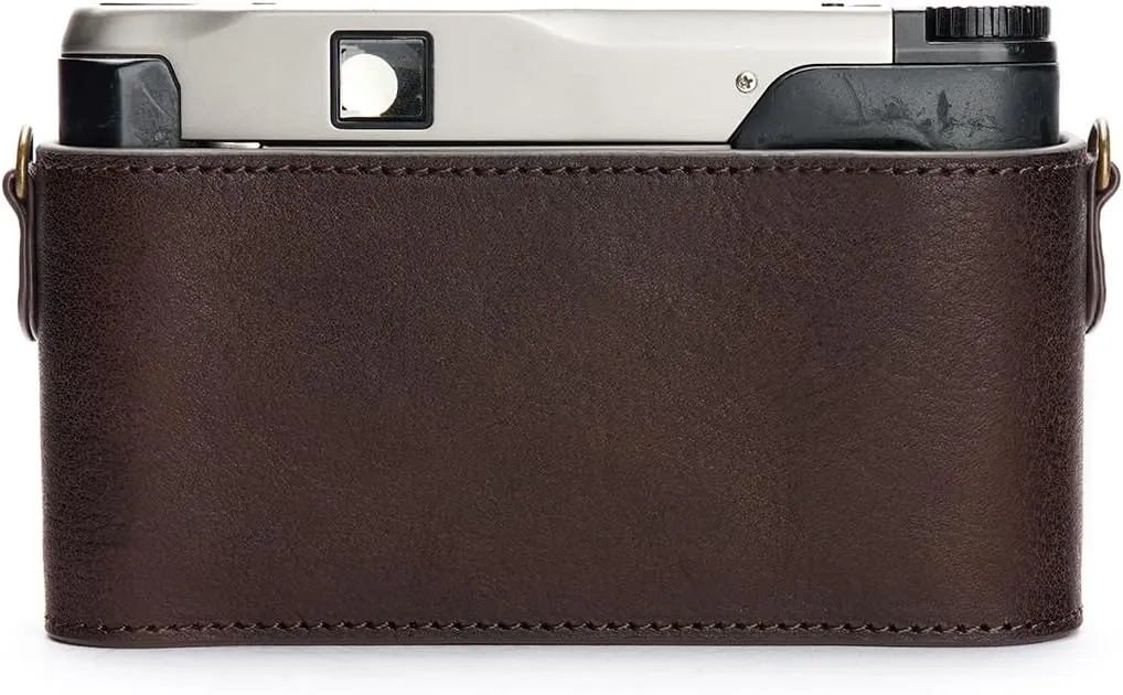 Handmade Genuine Real Leather Half Camera Case Bag Cover for Contax TVS Coffee Color