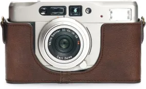 Handmade Genuine Real Leather Half Camera Case Bag Cover for Contax TVS Coffee Color
